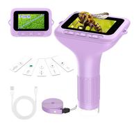 Microscope Enfant Numérique de Poche Portable: 3.0" Grand Écran 1000X 32GB Microscope Rechargeable Kit de Lames Biologiques Loupe Cadeau Scientifique pour Enfants Violet