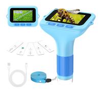 Microscope Enfant Numérique de Poche Portable: 3.0" Grand Écran 32GB 1000X Microscope Rechargeable Kit de Lames Biologiques Loupe Cadeau Scientifique pour Enfants