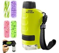 Microscope Enfant Portable, 60x - 120x Microscope de Poche Éclairé par LED, Mini Scope pour étudiants avec 12 Lames, Petit Scope Enfant pour l'observation Biologique (Jaune)