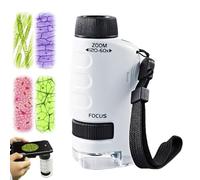 Microscope Enfant Portable, 60x - 120x Microscope de Poche Éclairé par LED, Mini Scope pour étudiants avec 12 Lames, Petit Scope Enfant pour l'observation Biologique (Blanc)