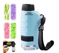 Microscope Enfant Portable, 60x - 120x Microscope de Poche Éclairé par LED, Mini Scope pour étudiants avec 12 Lames, Petit Scope Enfant pour l'observation Biologique (Bleu)