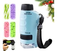 Microscope Enfant Portable 60x-120x, Microscope de Poche Éducatif avec LED, Petit Scope Enfant avec Lamelles | Jouet Scientifique Filles Garçons 4-16 Ans (Bleu)