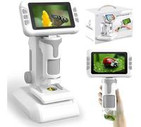 Microscope Enfant Portable, Kit Microscope et Telescope Enfant, 2 en 1 Kit éducatif de Microscopes de Poche et de Table avec Lumière LED 1600X avec Fonction Photo Video Dès 6 Ans (Gris)