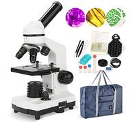 Microscope Enfants et débutants, grossissement 100X-1000X, kit de Diapositives préparées, de Laboratoire à Double éclairage LED sans Fil avec lentilles en Verre Optique et 15 Diapositives
