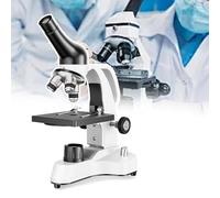 Microscope Monoculaire Composé, Microscope Tout en Métal, Source Lumineuse LED, Protection Oculaire Souple, Lentille Optique, pour L'école, Le Laboratoire Et L'éducation À Domicile,White