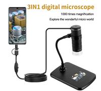 Microscope numérique 1000X 3-en-1 pour Type C MicroUSB Android téléphone USB PC w support 53CA