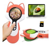 Microscope numérique 2 en 1 pour Enfants, Un Objectif Photo et Un Objectif de microscopique, Microscope Enfant 100X avec Carte mémoire 16GB, pour Petits explorateurs, Renard