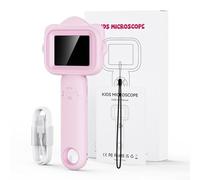 Microscope numérique avec résolution 200 MP et grossissement 500x, écran IPS de 2,4" pour enregistrement photo et vidéo, design portable pour l'enseignement scientifique (rose)