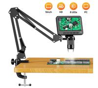 Microscope numérique flexible de 5 pouces avec 8 lumières LED, enregistrement photo et vidéo, connexion PC, grossissement 1000X pour l'inspection des pièces de monnaie black