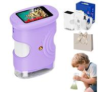 Microscope numérique portable 1000X pour enfants, 200 microscope de poche pour enfants de 3 à 12 ans, écran IPS 4K 2 MP de 5,1 cm avec 8 lumières LED, rechargeable et compatible PC pour garçons et