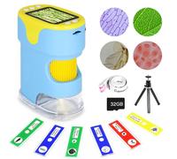Microscope numérique Portable pour Enfants avec écran HD de 5,1 cm, Microscope de Poche 200~1000x, kit de démarrage avec 6 Diapositives aléatoires et Carte SD 32 G Incluse, Cadeau éducatif pour
