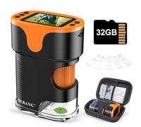 Microscope numérique pour enfants de 6 à 12 ans : écran 4K de 5,1 cm loupe portable USB avec batterie - Jouet scientifique portable cadeau pour garçons et filles à Noël avec carte 32G et étui EVA