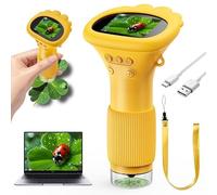 Microscope Numérique pour Enfants, écran IPS 2.0", 1000X Microscope de Poche pour, avec 8 LED, Peut être connecté au PC Via USB, Cadeau éducatif pour Enfants à partir de 3 Ans(Couleur Orange)