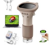 Microscope Numérique pour Enfants, Microscope Portable 50x-200x avec Écran IPS 2" Et 8 Lumières LED pour La Photo Et La Vidéo, Rechargeable, Cadeau Éducatif pour Enfants À Partir De 3 Ans (Brun)
