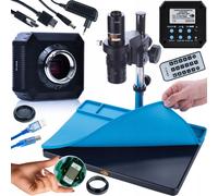 Rosfix Set Earth Pro MCEP-0.5X Microscope numérique avec ORION Pro HDMI/caméra USB et tapis en silicone 380 × 260 mm | 16 MP, 4K, monture C | pour laboratoire, industrie, électronique | accessoires de