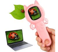 Microscope PHNIXGAM pour Enfants, Mini Microscope Portable pour Tout-Petits, kit de Sciences éducatives, Cadeaux de Noël et d'anniversaire, Jouets numériques pour Filles de 3 Ans et Plus (Chat Rose)