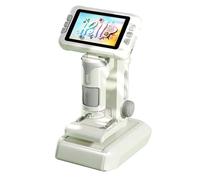 Microscope Portable 1600X pour Enfants,Mini Microscope Numérique de Poche avec Lames Spécimens,4 Pouces écran avec 6 lumières LED réglables, Cadeau Éducatif (Gris)