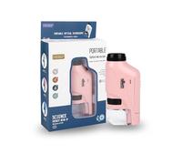Microscope Portable Enfants 60X-120X Mini de Poche Avec Lumière LED - Haute Définition Pour Cadeau, Jouet Éducatif, Étude à Domicile Préscolaire (Pink)