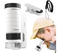 Microscope pour Clip Téléphone, Éclairé par LED, Compact, Mise Au Point | Microscope Éducatif 60x-120x Exploration En Plein Air, Expérience Scientifique, Observation De La Nature, Blanc