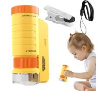 Microscope pour Clip Téléphone, Éclairé par LED, Compact, Mise Au Point | Microscope Éducatif Enfant 60x-120x Exploration En Plein Air, Expérience Scientifique, Observation De La Nature, Jaune