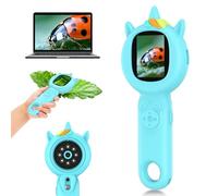 Microscope pour Enfants Mini Portable avec Écran: Loupe Numérique Portable 500X avec Caméra HD - Jouets Cadeau pour Enfants de 3 à 12 Ans, Pièces de Monnaie, Plantes, Carte SD 32 Go (Bleue)