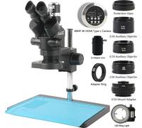 Microscope stéréo trinoculaire, caméra HDMI 48MP, grossissement 3,5X - 90X, 48MP 4K HDMI type C, noir