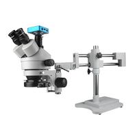 Microscope stéréo trinoculaire Professionnel 3.5X-90X Double flèche Zoom Simul Focal caméra USB HDMI Industrielle for la réparation de Carte PCB de téléphone(D White)