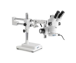 Microscope stéréo zoom Kern OZM 923, trino, 7-45x, HSWF 10x23 mm, Trépied à double bras, 430x480mm, avec plateau de table, Lampes annulaires LED 4,5 W