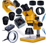 Microscope trinoculaire 7-45x avec caméra USB 5 MP, lentille de Barlow 0,5x et i