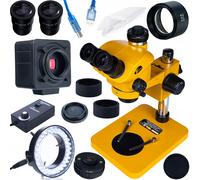 Microscope trinoculaire 7-50× 102 mm avec caméra USB 5 MP, lentille de Barlow 0,