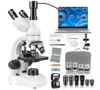 Microscope Trinoculaire Composé avec Oculaire Électronique, Agrandissement 40X à 5000X Microscope Professionnel pour Adultes, Inclut Oculaires WF10X et WF25X, Platine Mécanique et 30 Lames Préparées