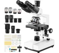 Microscope trinoculaire composé SucceBuy, grossissement 40 à 5000 fois, éclairage LED, interface externe, platine mécanique à deux couches, lames incluses