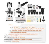 Microscope trinoculaire VEVOR, grossissement 40X-5000X, éclairage LED réglable , 40X-5000X40x à 5000x, oculaire triple