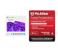 Microsoft 365 Famille | 6 utilisateurs | 12 Mois | Applications Office et stockage cloud | Renouvellement 129,99€ + McAfee Total Protection | Renouvellement 108,10€ | Renouvellement automatique Amazon