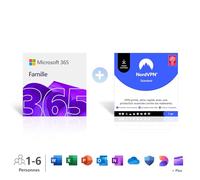 Microsoft 365 Famille | 6 utilisateurs | Office & 6To stockage Cloud | Abonnement annuel Amazon |Renouvellement 129,99€ + NordVPN Standard | 10 Appareils | 1 an VPN & Cybersécurité, Code Numérique