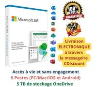 Microsoft Office 365 - 5 appareils PC/Mac - Word, Excel, PowerPoint - Activation par e-mail - Installation rapide