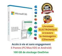 Microsoft Office 365 Compte - accès à vie - 5 Utilisateurs - Word, Excel, PowerPoint, Outlook, OneDrive - PC / Mac / Android