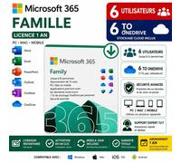 Microsoft Office 365 Family Licence 1 An - 6 Utilisatuers 6 To Stockage Onedrive - Idéal Pc/Mac/Tablette