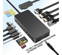 Microsoft Surface Dock 2, Station D'Accueil 12 En 1 Microsoft Surface, Triple Écran Avec 2 Ports Hdmi 4K Et Vga, Pour Surface Pro 11/10/9/8/X/7/6/5/4/3, Surface Laptop 7/6/5/Go/4/3/2/1, Book 3/2/1