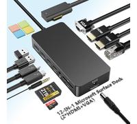 Microsoft Surface Dock 2, Station d'accueil 12 en 1 Microsoft Surface, Triple écran avec 2 Ports HDMI 4K et VGA, pour Surface Pro 11/10/9/8/X/7/6/5/4/3, Surface Laptop 7/6/5/go/4/3/2/1, Book 3/2/1