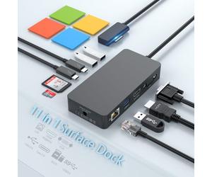 Microsoft Surface Dock Triple Displays HDMI + VGA, 11 en 1 Surface Pro Station d'accueil pour Surface Pro 10/9/8/X/7/6/5/4, Surface Laptop 6/5/4/3/2/Go, Surface Book (HDMI VGA Ethernet SD/TF Audio 5 x