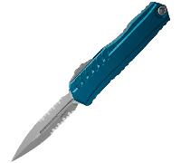 Microtech CYPHER II D/E STONEWASH PART SERRATE BLUE 1242-11BL