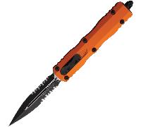 Microtech DIRAC DELTA D/E BLACK PART SERRATE ORANGE 227-2OR