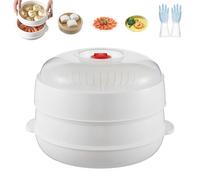 Microwave Oven Steamer with Lid and Tray, Layered Water Storage Design, Multifunctional Microwave Heating and Thermal Insulation Steamer Utensils for Cooking Dumplings, Vegetable (2-layer)