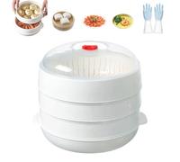 Microwave Oven Steamer with Lid and Tray, Layered Water Storage Design, Multifunctional Microwave Heating and Thermal Insulation Steamer Utensils for Cooking Dumplings, Vegetable (3-layer)