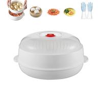 Microwave Oven Steamer with Lid and Tray, Layered Water Storage Design, Multifunctional Microwave Heating and Thermal Insulation Steamer Utensils for Cooking Dumplings, Vegetable (1-layer)