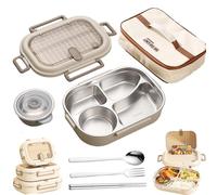 Microwaveable Stainless Steel Insulated Bento Box for Kids/Adults, Large Capacity Partition, with Soup Bowl Spoon and Fork, Leak proof, Microwavable, Dishwasher Safe (4 Compartments+ bag,1500ML)