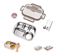 Microwaveable Stainless Steel Insulated Bento Box, Reusable Bento Lunch Box for Kids Adults, Food Lunch Meal Prep Containers with Lids Compartments, for School,Company, Camp (Beige,2000 ml-5 cells)