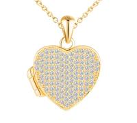 MICSAVI Chaîne en argent 925 avec pendentif en forme de cœur en zircone pour femme et fille - Pendentif en forme de cœur à ouvrir pour photos - Chaîne 45 + 5 cm - Bijou pour petite amie, femme, mère