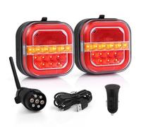 MICTUNING Lot de 2 feux arrière magnétiques sans fil pour remorque, feux de circulation diurne, feux stop/clignotants, émetteur sans fil rechargeable USB pour camion, tracteur, véhicule utilitaire